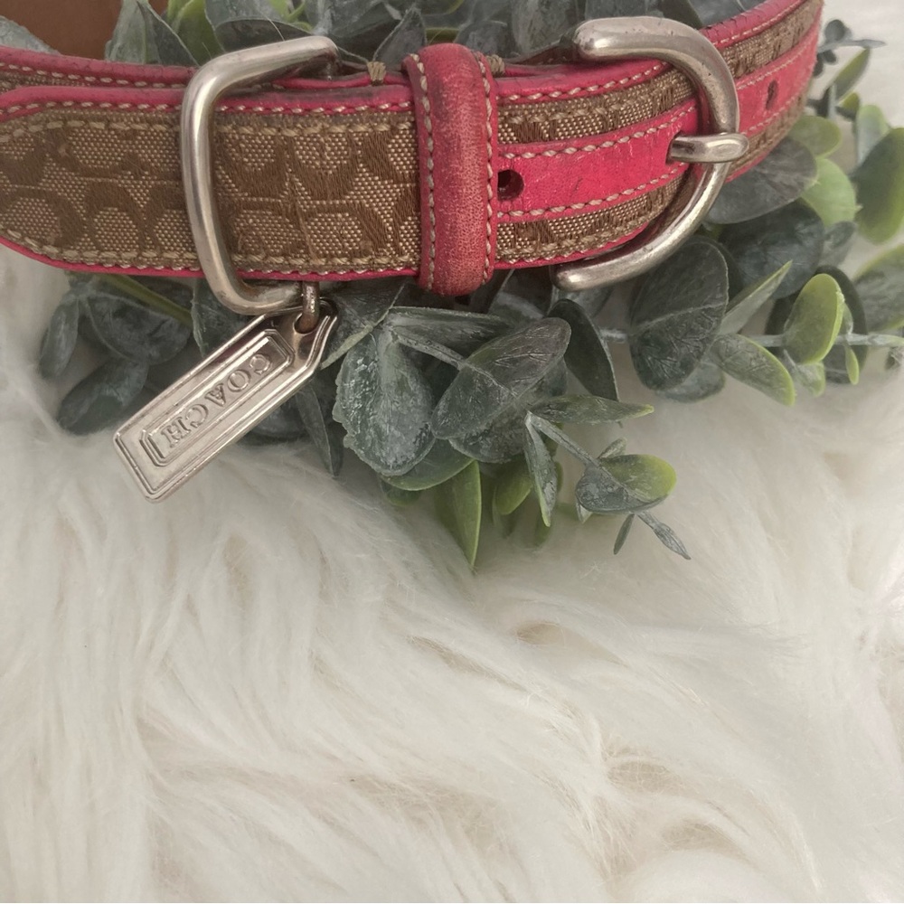COACH HOT PINK LEATHER BROWN COACH SIGNATURE DOG COLLAR LARGE